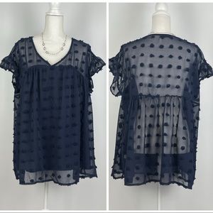 Shein Curve Swiss Dot Flounce Sleeve Blouse Size XL